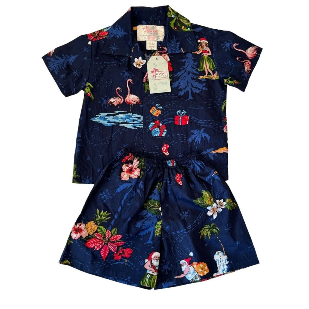 Hawaii Hangover Kids Hawaiian Print Outfit Boys 4 Christmas Santa Shorts Shirt - Picture 1 of 9
